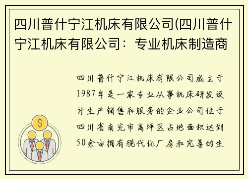 四川普什宁江机床有限公司(四川普什宁江机床有限公司：专业机床制造商)